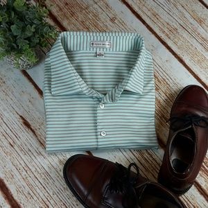 Peter Millar Mint Green & Brown Striped Polo Shirt